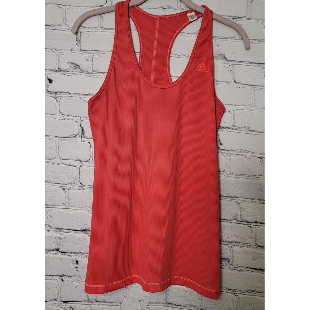 Adidas Womens Ribbed Racerback Tank Top Coral Orange Athletic Yoga Shirt Small